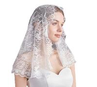 YROHGKPN Voile floral pour participer à l'église, mariage, hijab, voile en dentelle Mantilla, chapeau pour événements religieux, accessoires de cheveux de mariée, Blanc., taille unique