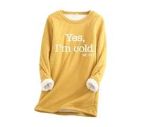 YROHGKPN Yes I 'm Cold Thermal Sweatshirt pour femme Hiver Chaud Polaire Pull Ample Doublure en Peluche Manches Longues Undershirt Femme Pull Thermique en Peluche Top, jaune, XL