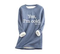 YROHGKPN Yes I 'm Cold Thermal Sweatshirt pour femme Hiver Chaud Polaire Pull Ample Doublure en Peluche Manches Longues Undershirt Femme Pull Thermique en Peluche Top, bleu, XXL