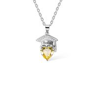 yrozvw Collier prénom personnalisé Collier bonnet de célibataire avec pierre de naissance Collier prénom personnalisé Collier bonnet de fin d'études Collège Lycée Cadeau de fin d'études