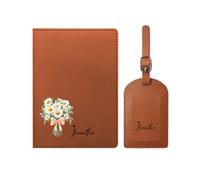 yrozvw Porte-Passeport personnalisé pour Femme, Couverture de Passeport personnalisée avec nom et Fleur d'anniversaire, avec Ensemble d'étiquettes à Bagages, Cadeau de Voyage en Cuir PU pour Noël