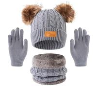 YRPACFB Kids Winter Beanie Hat Scarf Gloves Set, Warm Thermal Knitted Beanie Cap Snood Neck Warmer Mitten, Knit Thick Warm Fleece Sets, Winter Accessories Sets for Children Outdoor Sports 3 in 1