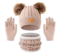 YRPACFB Kids Winter Beanie Hat Scarf Gloves Set, Warm Thermal Knitted Beanie Cap Snood Neck Warmer Mitten, Knit Thick Warm Fleece Sets, Winter Accessories Sets for Children Outdoor Sports 3 in 1