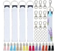YRREATY Porte-Clés à Sublimation - Kit 68 pièces avec Pompons colorés | Porte-Clés à Sublimation: kit prêt à l'emploi avec 16 supports, 16 fermoirs pivotants et 20 anneaux porte-clés exclusifs.