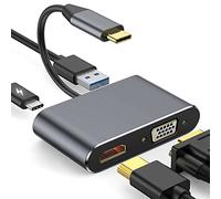 YRRNAE Adaptateur Multiport USB C vers HDMI VGA, Hub USB Type C 4 en 1 vers 4K HDMI/VGA/USB3.0/PD, Compatible avec MacBook Pro, MacBook Air, iPad Pro, Pixelbook, XPS et