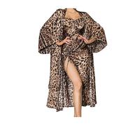 YRSHENG Ensemble Nuisette Peignoir, Ensemble Imprimé Léopard 2 Pièces, Robe De Chambre Longue avec Ceinture, Nuisette Satinée avec Bretelles Spaghetti,L (63~70kg)