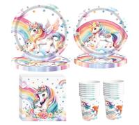 YRsorn Vaisselle décorative licorne pour anniversaire d'enfant - Assiettes en carton - Tasses - Serviettes pour fête d'anniversaire d'enfant garçon et fille - Pour 20 invités