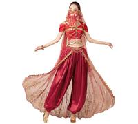 yrsZX Jasmine Costume de princesse arabe pour femme - Costume de fée pour Halloween, cosplay, danse du ventre, 04 Bordeaux, Medium