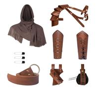 YRTBGD Ensemble d'accessoires de costume de chevalier médiéval comprenant une ceinture médiévale en cuir, un châle, un foulard rétro, steampunk, des armures d'épaule, des protège-bras, une pochette de