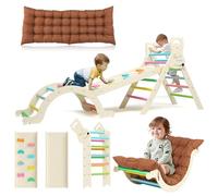 Yrthe Voitom Escalade Enfant Arche Montessori Bebe, 7 en 1 Triangle d'escalade Bois avec Arche Eveil, Toboggan Échelle Coussin Toboggan, Parcours Motricité Bébé pour Tout-Petits Bébé 1 Ans+ (Couleur)