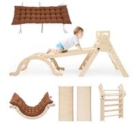 Yrthe Voitom Escalade Enfant Arche Montessori Bebe 7 en 1 Triangle d'escalade Bois avec Arche Eveil, Toboggan Échelle Coussin Toboggan, Parcours Motricité Bébé pour Tout-Petits Bébé 1 Ans+ (Naturel)