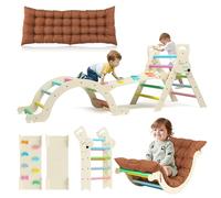 Yrthe Voitom Escalade Enfant Arche Montessori Bebe 7 en 1 Triangle d'escalade Bois avec Arche Eveil, Toboggan Échelle Coussin Toboggan, Parcours Motricité Bébé pour Tout-Petits Bébé 1 Ans+ (Couleur)