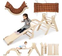 Yrthe Voitom Jouet Arche Montessori Escalade Enfant Bebe - Jeux Montessori Cadeau Fille Garcon 1 2 3 4 Ans, Arc d'escalade en Bois Hêtre avec Toboggan, Échelle, Coussin, Aire de Jeux Interieur