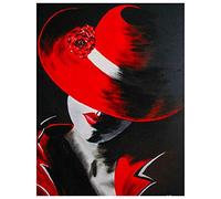 YRTMHU DIY 5D Kit Peinture Diamant Femme au chapeau melon rouge Broderie Point de Croix Photos Cristal Diamond Painting Complet Kits Artisanat pour Enfants Adultes Fille (30x40cm)