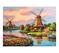 YRTMHU Kit Diamond Painting Complet DIY 5D Peinture Diamant Personnalisé Paysage de coucher de soleil de moulin à vent de jardin Kits Cristal Broderie Full Drill Peinture Diamant pour Enfants Adultes