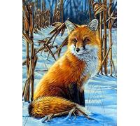 YRTMHU Kits Diamond Painting 5D Scène de neige de renard animal Kit d'art de Peinture Diamant Complet Forage Cristal Personnalisé Point de Croix pour Le Décor de Mur à la Maison Enfants Adultes 30x40c