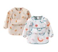 YRTUOP 2pcs Bavoir Etanche À Manches Longue, Bavoir Imperméable Pour Bébé Tablier D'Alimentation Avec Poches Bavoirs De Combinaison Facile À Nettoyer Pour Bébé, Nourrisson Et Tout-Petit