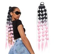 YRTUOP Extension de queue de cheval à bulles,extension de queue de cheval à bulles longues - Perruque queue de cheval synthétique colorée avec cravate | Postiche doux de 23,6 pouces, queue de cheval à