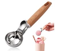 YRUHAN Cuillere a Glace, Cuillère à Glace en Acier Inoxydable, Cuillere Glace Boule avec Déclencheur, Facile à Démouler, Manche en Bois Riche en Texture, Idéale pour Réaliser des Boules de Glace