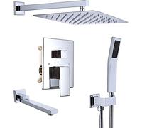 YRUIIA Colonne de Douche Encastrée Ensemble de Douche avec Douchette à Mains 3 Fonctions en Laiton pour Baignoires Chrome