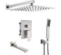 YRUIIA Colonne de Douche Encastrée Ensemble de Douche avec Douchette à Mains 3 Fonctions en Laiton pour Baignoires Brossé