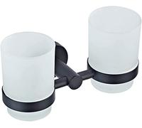 YRUIIA Double porte-brosse à dents mural noir - Porte-gobelet double en laiton avec 2 gobelets en verre - Accessoire de salle de bain - Finition noire mate