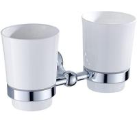 YRUIIA Porte-brosse à dents double en bronze pour montage mural, porte-gobelet de salle de bain avec double bol en céramique, brossé