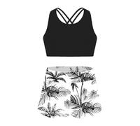 Yruioon 2PCS Filles Tankini Maillots De Bain Débardeur Crop Top avec Short Imprimé Ensemble Maillot De Bain De Surf 5-16 Ans Cocotier Noir 7-8 Ans