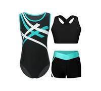 Yruioon 3 Pièces Tenue De Gymnastique Pour Filles Sans Manches Justaucorps Rayé Haut De Sport Short Tenue Gym Vêtements Gymnastique 5-16 Ans