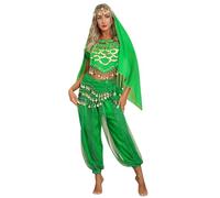 Yruioon Costume De Danse Du Ventre Ensemble Paillettes Crop Tops Pantalon Harem Foulard De Hanche Écharpe Robe Danse Du Ventre Danseuse Orientale Tenue Vert Taille unique