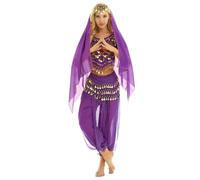 Yruioon Costume De Danse Du Ventre Ensemble Paillettes Crop Tops Pantalon Harem Foulard De Hanche Écharpe Robe Danse Du Ventre Danseuse Orientale Tenue Violet Taille unique