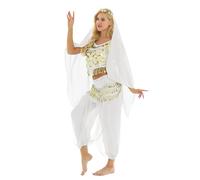 Yruioon Costume De Danse Du Ventre Ensemble Paillettes Crop Tops Pantalon Harem Foulard De Hanche Écharpe Robe Danse Du Ventre Danseuse Orientale Tenue Blanc Taille unique
