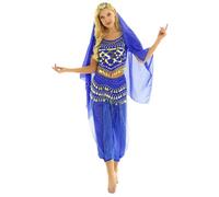 Yruioon Costume De Danse Du Ventre Ensemble Paillettes Crop Tops Pantalon Harem Foulard De Hanche Écharpe Robe Danse Du Ventre Danseuse Orientale Tenue Bleu royal Taille unique