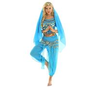 Yruioon Costume De Danse Du Ventre Ensemble Paillettes Crop Tops Pantalon Harem Foulard De Hanche Écharpe Robe Danse Du Ventre Danseuse Orientale Tenue Lac Bleu Taille unique