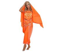 Yruioon Costume De Danse Du Ventre Ensemble Paillettes Crop Tops Pantalon Harem Foulard De Hanche Écharpe Robe Danse Du Ventre Danseuse Orientale Tenue Orange Taille unique