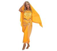 Yruioon Costume De Danse Du Ventre Ensemble Paillettes Crop Tops Pantalon Harem Foulard De Hanche Écharpe Robe Danse Du Ventre Danseuse Orientale Tenue Jaune Taille unique