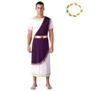 Yruioon Costume De Toge Grecque Pour Hommes Grèce Antique Mythos Philosophe Robe Romaine Robe Avec Bandeau Violet 3XL