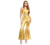 Yruioon Costume Disco Des Années Pour Femmes Combinaison Métallique Overall Avec Pantalon Harem Combinaison Intégrale Pour Halloween Carnaval Or XL