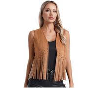 Yruioon Déguisement Femme Halloween Gilet De Cosplay Avec Pampilles Gilet Cow-girl Occidental Pour Mascarade Marron S