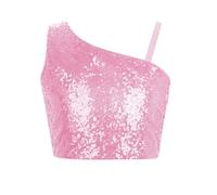 Yruioon Enfants Filles Sparkly Sequin Crop Top Sans Manches Épaule Dénudée Glitter Danse Gilet Tops 5-16 Ans Rose 13-14 ans