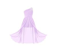 Yruioon Enfants Fleurs Filles Une Épaule Ruché en Mousseline de Soie Mariage Maxi Combi-Short Robe de Soirée Danse Wear 5-16 Ans Lavande 9-10 Ans