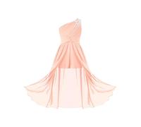 Yruioon Enfants Fleurs Filles Une Épaule Ruché en Mousseline de Soie Mariage Maxi Combi-Short Robe de Soirée Danse Wear 5-16 Ans Rose 5-6 Ans