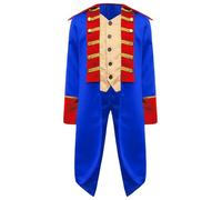Yruioon Enfants Médiéval Prince Queue-de-Pie Garçons À Manches Longues Victorien Veste Redingote Britannique Costume Colonial Américain 5-16 Ans Bleu Royal 15-16 Ans