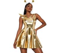 Yruioon Femme Alien Outfit Avec Bandeau Robe De Cadet Spatial Fête De Mini | Tenue De Fête Sur Le Thème De L'Espace,Robe Costume D'Extraterrestre Bandeau,D'Astronaute Pour Femmes,Soirée,Club,Spectacle