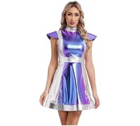 Yruioon Femmes Alien Outerspace Cosplay Costume Future World Robot Astronaute Thème Soirée Tutu Robe Argenté 3XL