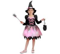 Yruioon Fille Cosplay Sorcière Halloween Robe Imprimé Etoiles Brillant Avec Jupe Tutu Lumineux Ensembles Robe Chapeau Baguette Sec Masque Magique Mascarade 2-12 Ans Rose avec des lumières 3-4 ans