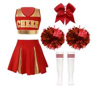 Yruioon Filles Cheer Leader Costume Lycée Enfant Cheerleading Costume Tenue Carnaval Dancewear 5-16 Ans Un rouge 5-6 ans