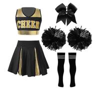 Yruioon Filles Cheer Leader Costume Lycée Enfant Cheerleading Costume Tenue Carnaval Dancewear 5-16 Ans Un Noir Blanc 5-6 ans