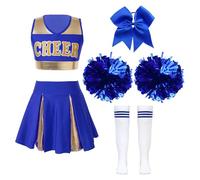 Yruioon Filles Cheer Leader Costume Lycée Enfant Cheerleading Costume Tenue Carnaval Dancewear 5-16 Ans Un bleu 9-10 ans