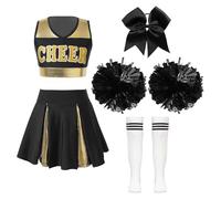 Yruioon Filles Cheer Leader Costume Lycée Enfant Cheerleading Costume Tenue Carnaval Dancewear 5-16 Ans Un Blanc Noir 15-16 ans